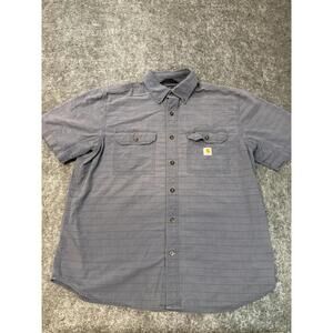 Carhartt Shirt Men's L Cool Grey Striped Loose Fit Midweight Short Sleeve Logo